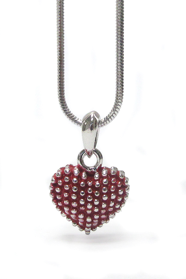 WHITEGOLD PLATING EMBOSS HEART PENDANT NECKLACE