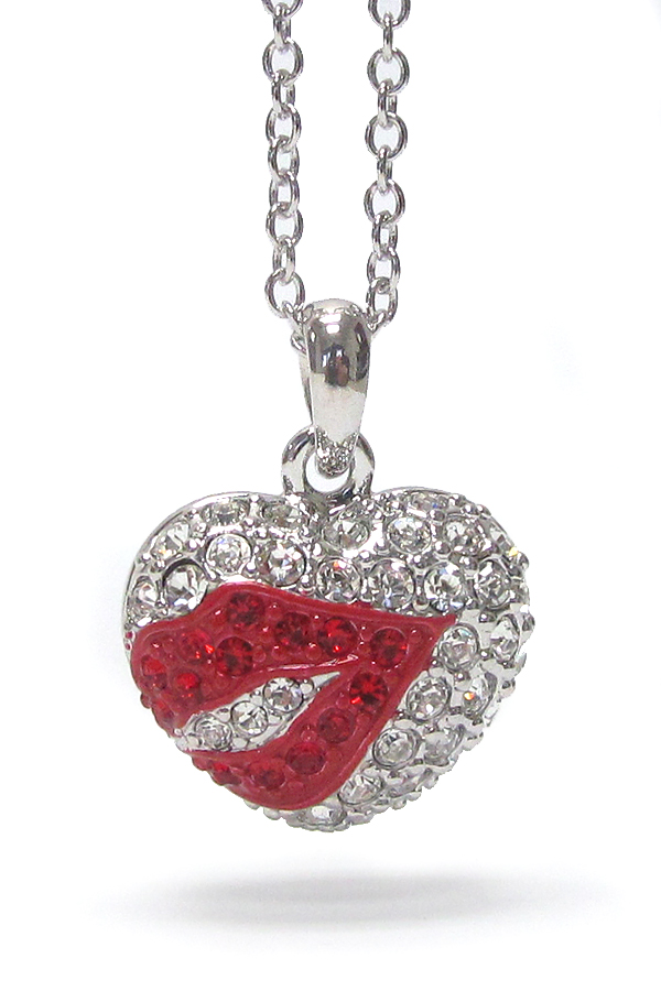 Made in korea whitegold plating crystal stud kissing heart pendant necklace -valentine