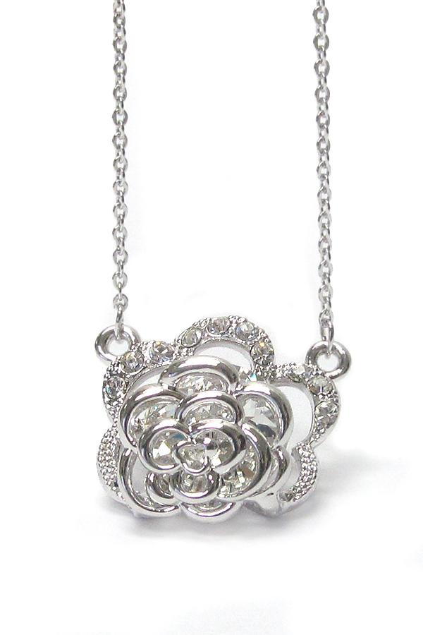 Made in korea whitegold plating floating crystal  flower pendant necklace