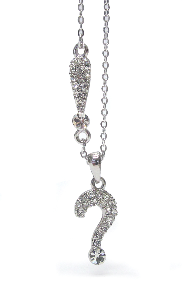 Made in korea whitegold plating crystal stud question and exclamation mark pendant neckalce