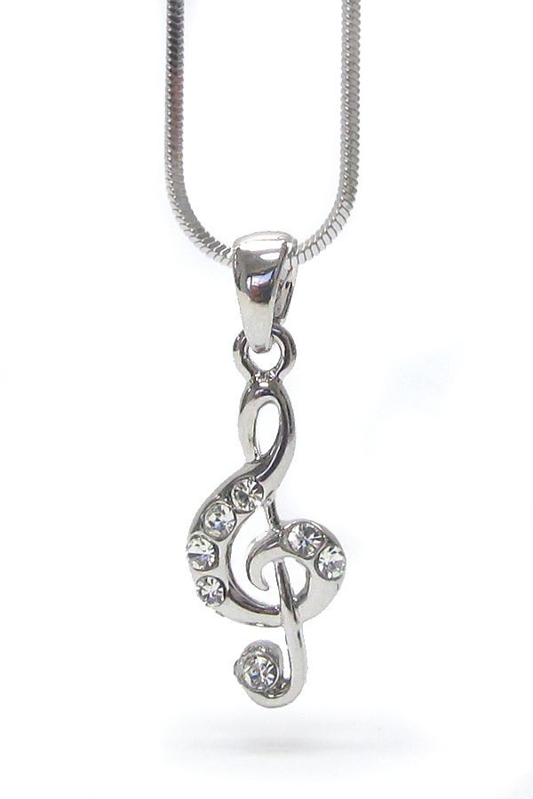 WHITEGOLD PLATING CRYSTAL MUSIC NOTE PENDANT NECKLACE