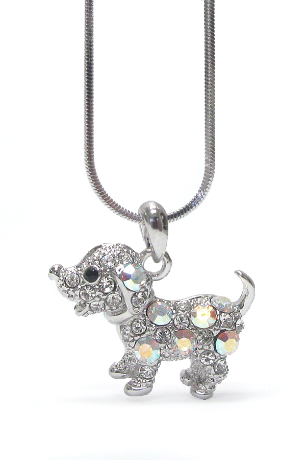 WHITEGOLD PLATING CRYSTAL DOG NECKLACE