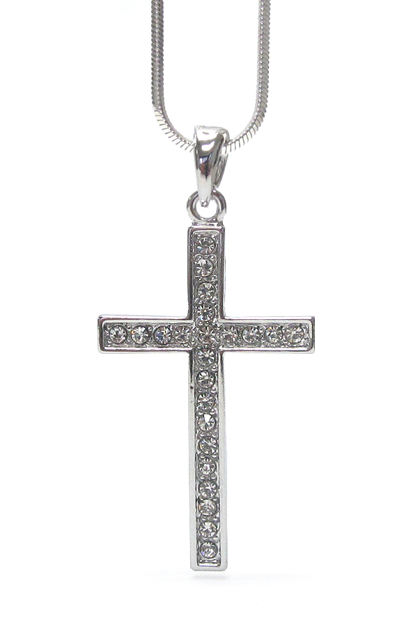 WHITEGOLD PLATING CRYSTAL CROSS PENDANT NECKLACE