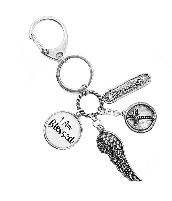 RELIGIOUS INSPIRATION MULTI CHARM CABOCHON KEY CHAIN - I AM BLESSED