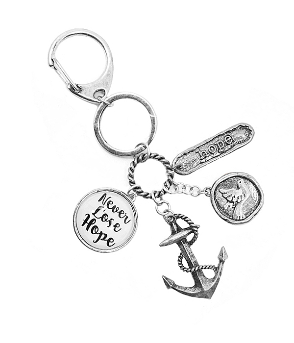 RELIGIOUS INSPIRATION MULTI CHARM CABOCHON KEY CHAIN - NEVER LOSE HOPE