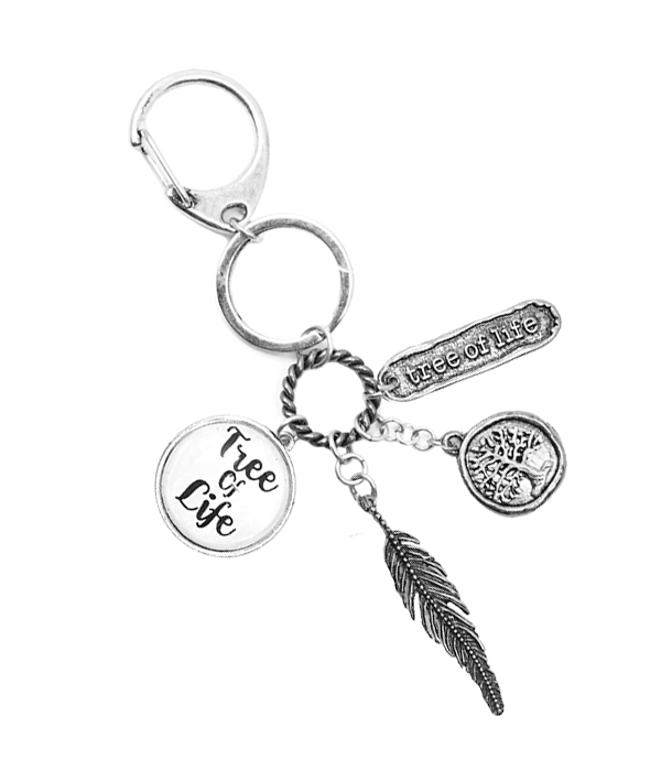 Religious inspiration multi charm cabochon key chain - tree of life