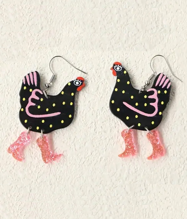 Farm theme acrylic chicken boots earring
