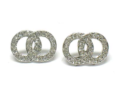 Made in korea whitegold plating crystal dual circle earring