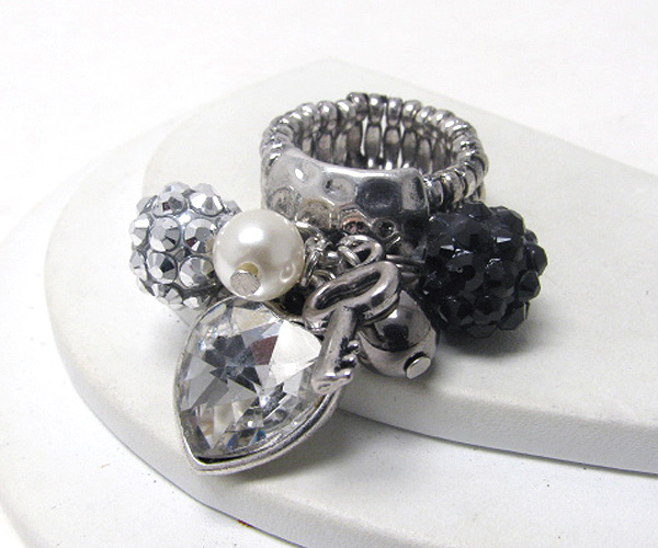 CRYSTAL FIREBALL AND MIXED CHARM STRETCH RING