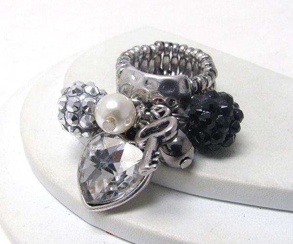 Crystal fireball and mixed charm stretch ring