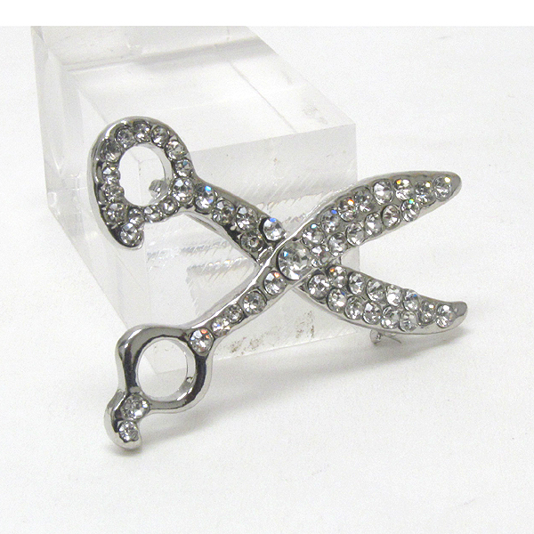 Crystal deco scissor brooch or pin