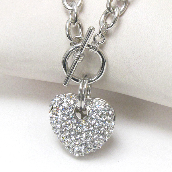 Premier electro plating crystal deco puffy heart toggle chain necklace -valentine