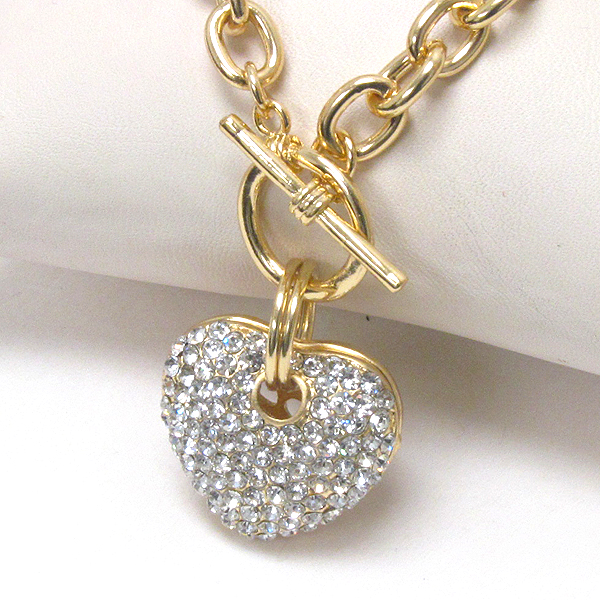Premier electro plating crystal puffy heart toggle chain necklace -valentine