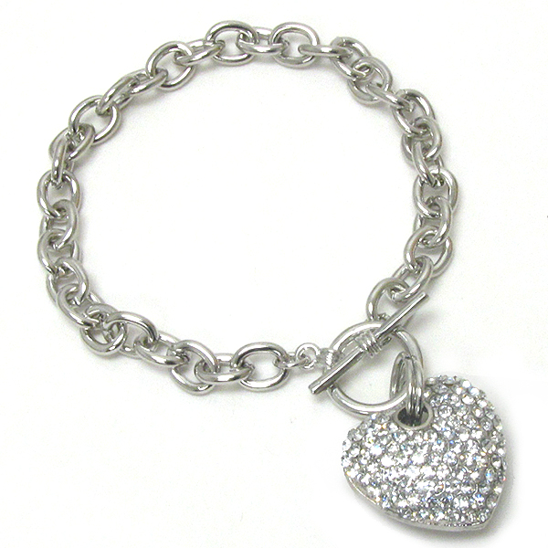 Premier electro plating crystal puffy heart toggle bracelet -valentine