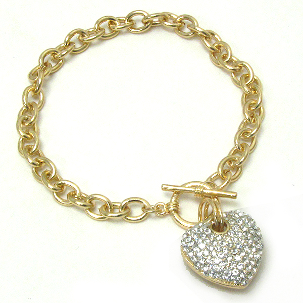 Premier electro plating crystal puffy heart toggle bracelet -valentine