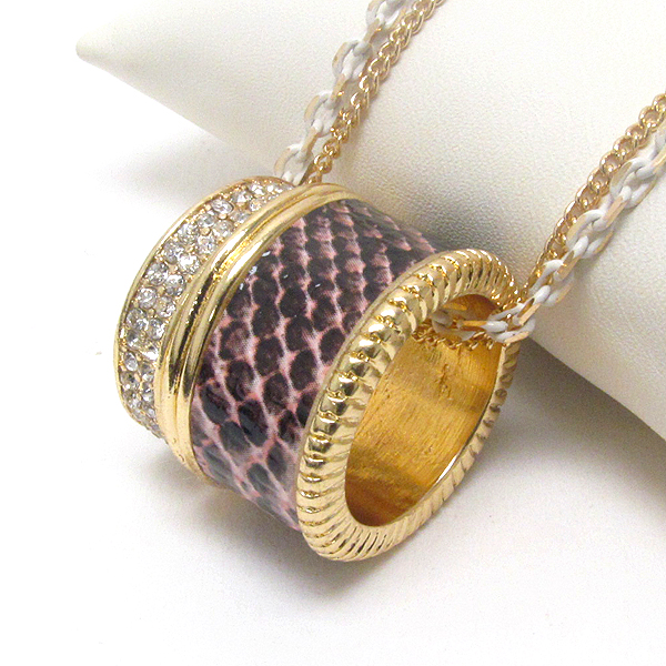 Crystal and leatherette dual ring pendant necklace