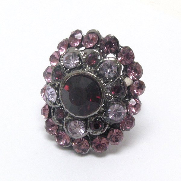 Multi crystal deco adjustable oval ring