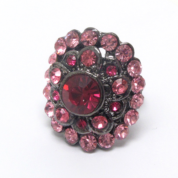 Multi crystal deco adjustable oval ring