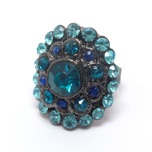 Multi crystal deco adjustable oval ring