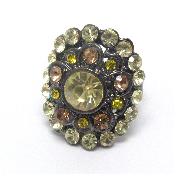 Multi crystal deco adjustable oval ring