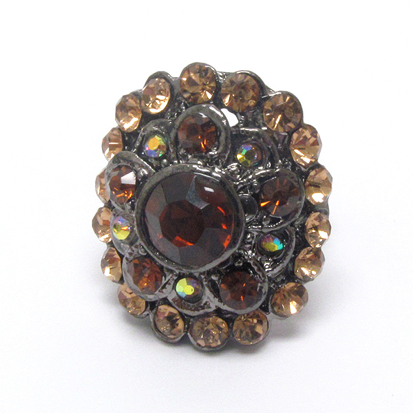 Multi crystal deco adjustable oval ring