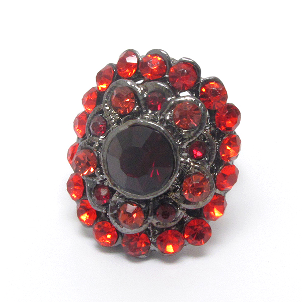 Multi crystal deco adjustable oval ring