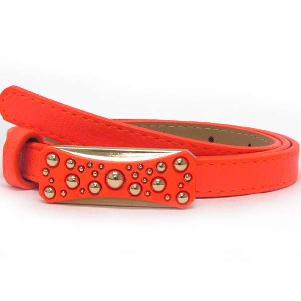 Metal stud buckle and leatherette belt