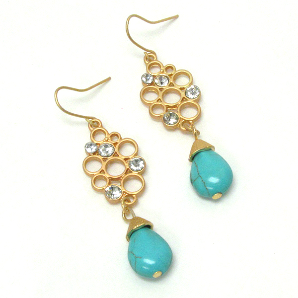 Crystal bubble deco and turquoise deop earring