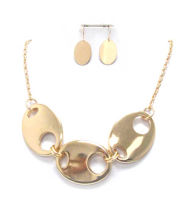 Triple designer oval link necklace earring set