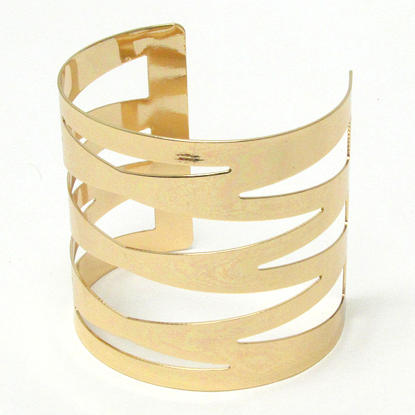 Architectural design cut metal bangle bracelet