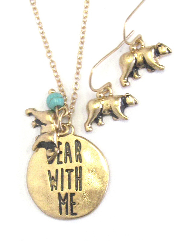 DISK PENDANT NECKLACE SET - BEAR WITH ME