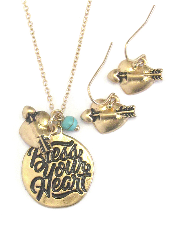 DISK PENDANT NECKLACE SET - BLESS YOUR HEART