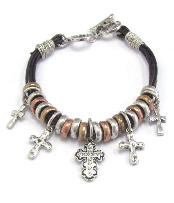 Multi cross charm toggle bracelet