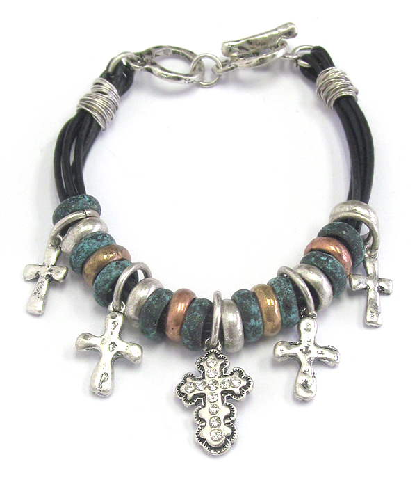 Multi cross charm toggle bracelet