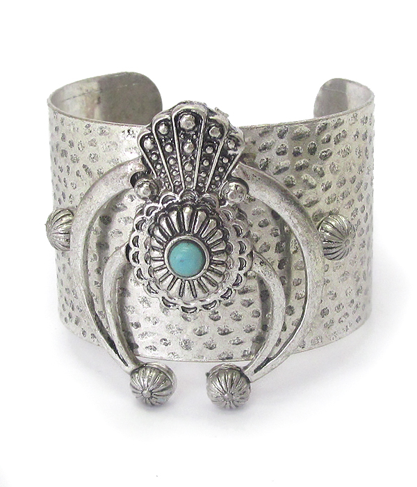 Squash blossom wide metal bangle bracelet