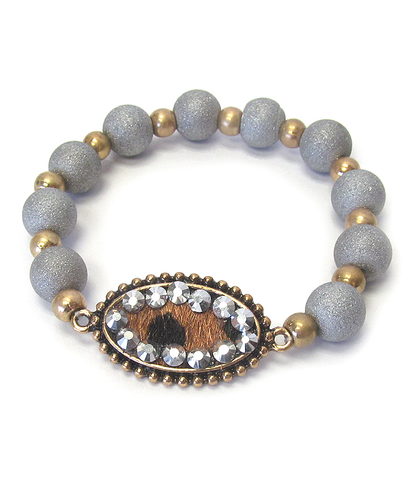 Animal print fur and crystal stretch bracelet