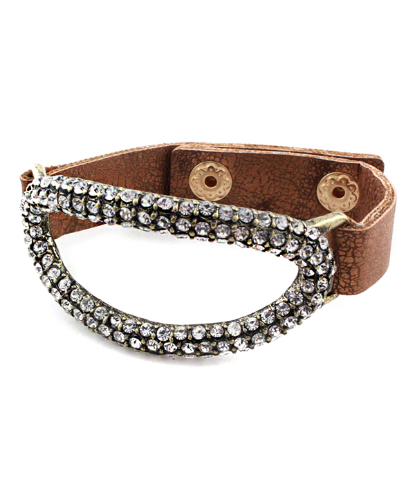 Crystal pave oval leatherette band bracelet