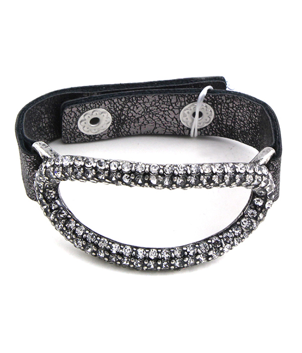 Crystal pave oval leatherette band bracelet
