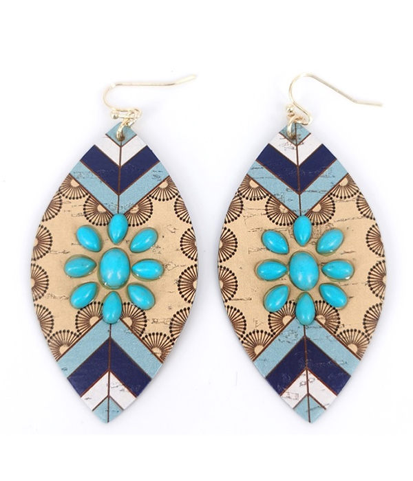 Western aztec pattern marquise wood earring