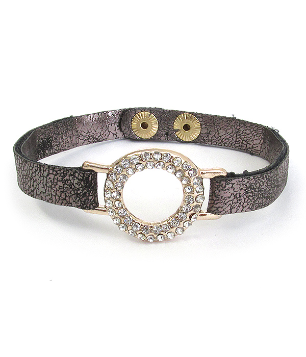 Crystal pave ring leatherette band bracelet