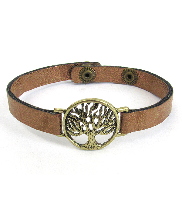 Tree of life leatherette band bracelet