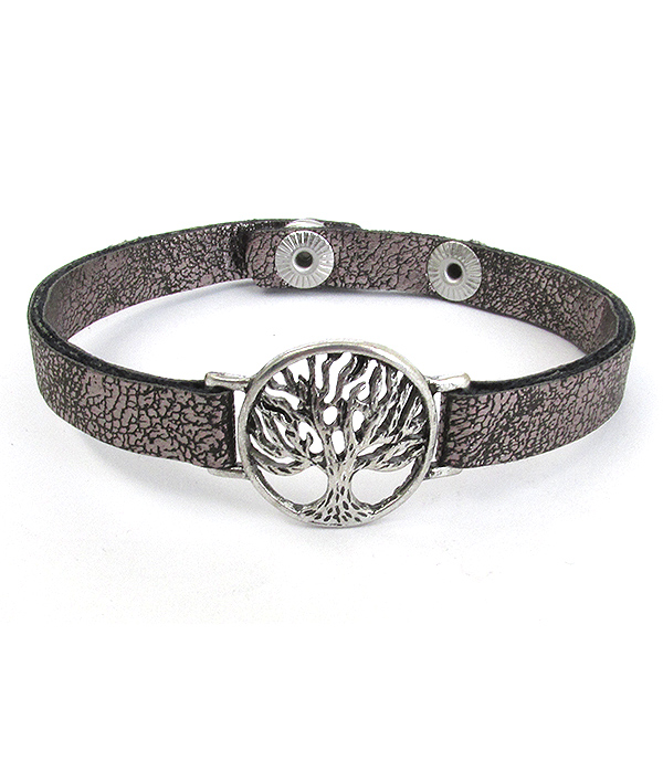 Tree of life leatherette band bracelet