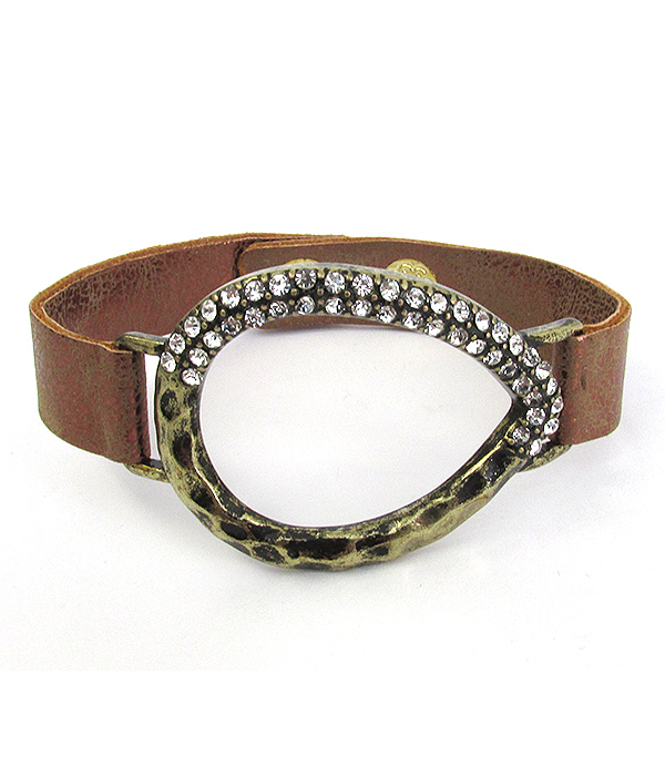 Crystal pave teardrop leatherette band bracelet