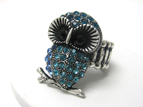 Crystal stud owl stretch ring