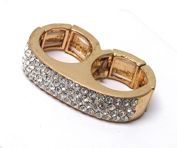 Crystal stud thick dual finger stretch ring