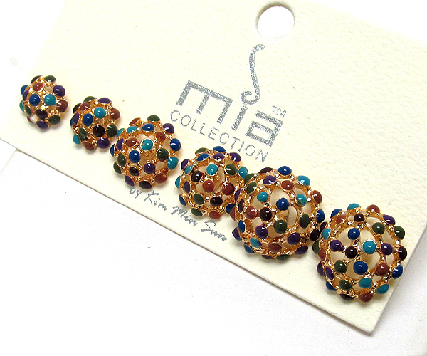 Metal epoxy round flower earring 3 pair set