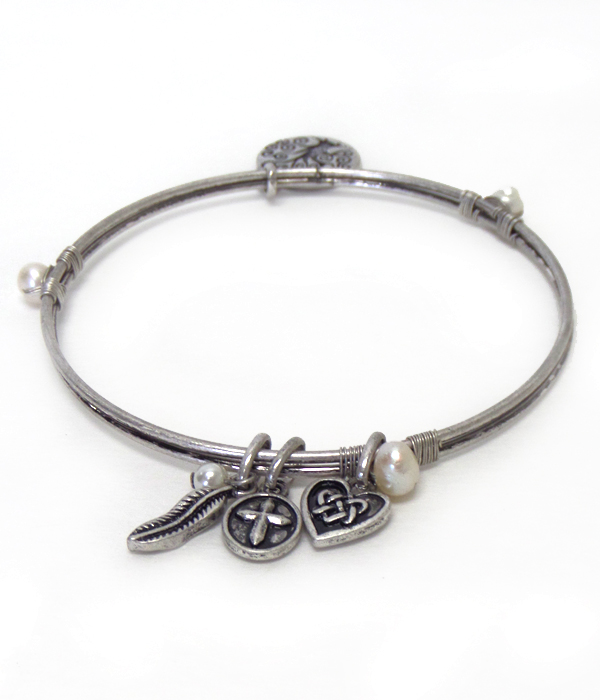 Tree of life wire bangle charm bracelet