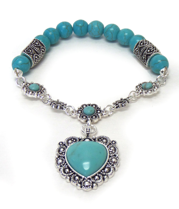 Turquoise stone heart marcasite bracelet
