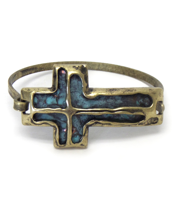 Handmade metal cross bangle bracelet