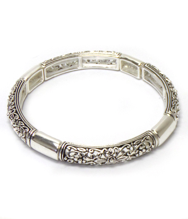 Metal filigree flower pattern stackable stretch bracelet